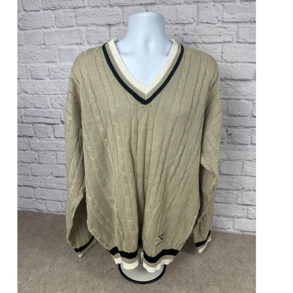 ROOKY Other - VTG Y2K ROOKY Mens Tan Cable Knit V Neck Sweater XL Golf Sportswear NEW